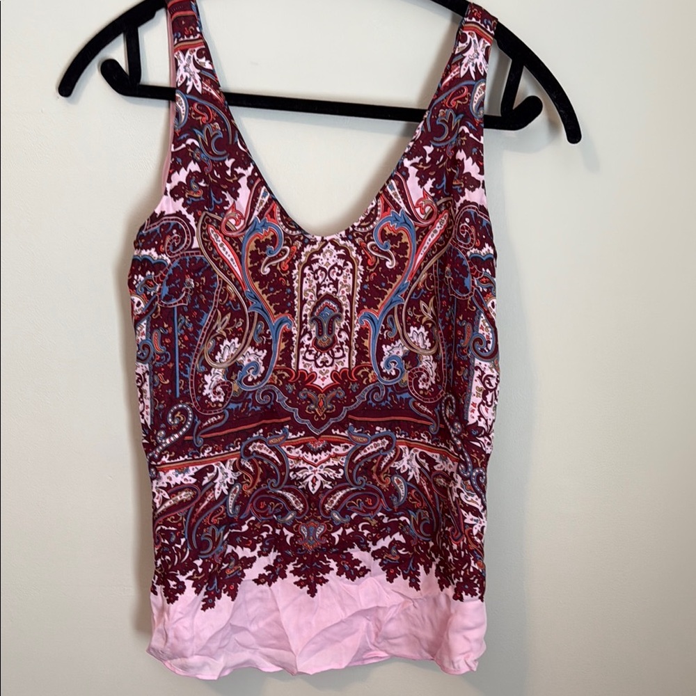 Elegant Paisley Print Silk Tank Top - Pink, Red and Blue